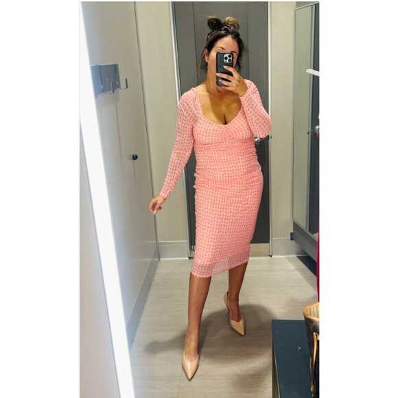 House of Aama Black History Sweetheart Pink Polka Dot Mesh Dress Sz XXL 2X Plus - Picture 15 of 15